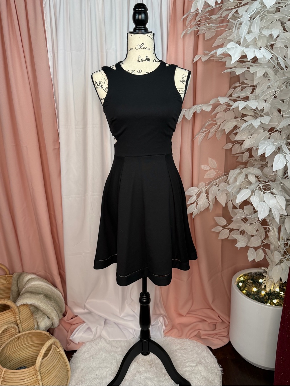 French Connection Black Cutout Fit & Flare Mini Dress Size 2